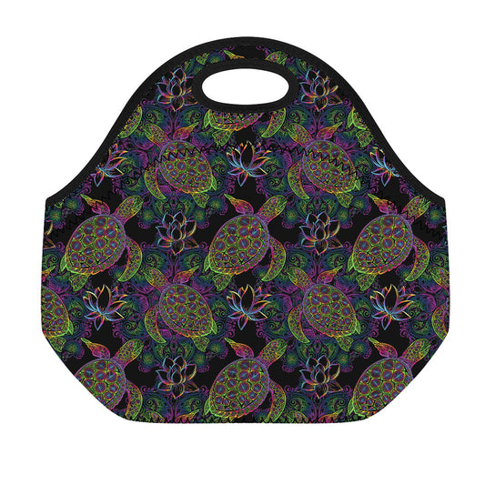 Psychedelic Sea Turtle Pattern Print Neoprene Lunch Bag