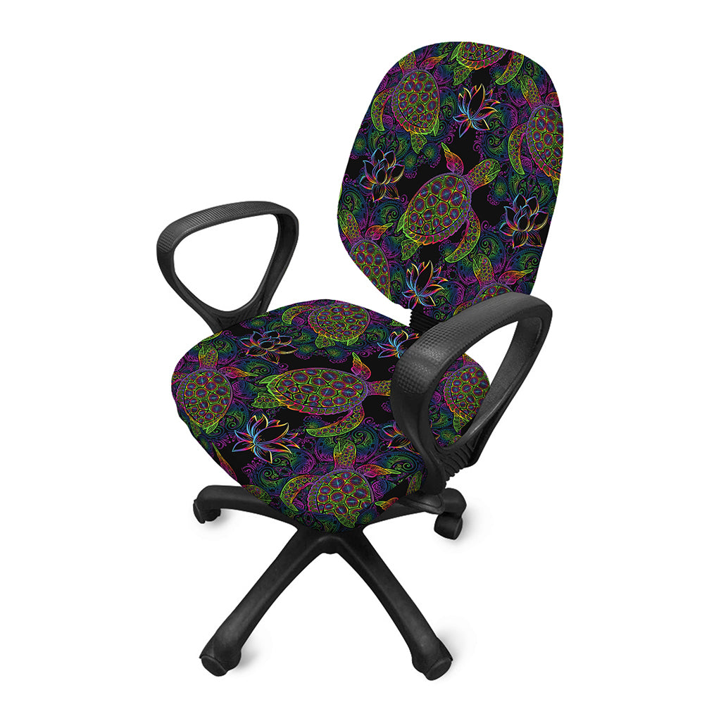 Psychedelic Sea Turtle Pattern Print Office Chair Cover