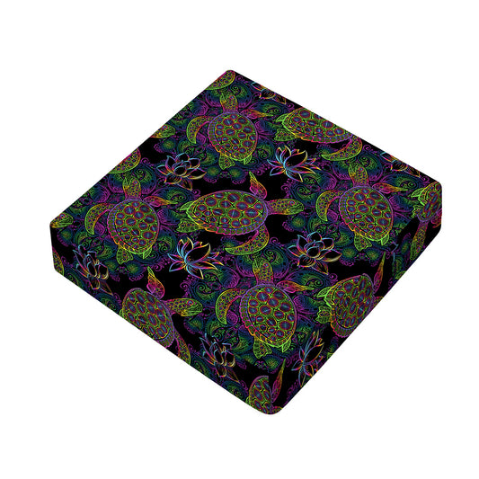 Psychedelic Sea Turtle Pattern Print Outdoor Seat Cushion Cover