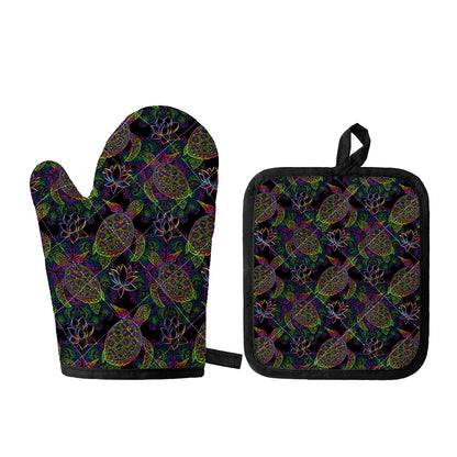 Psychedelic Sea Turtle Pattern Print Oven Mitt And Pot Holder Set