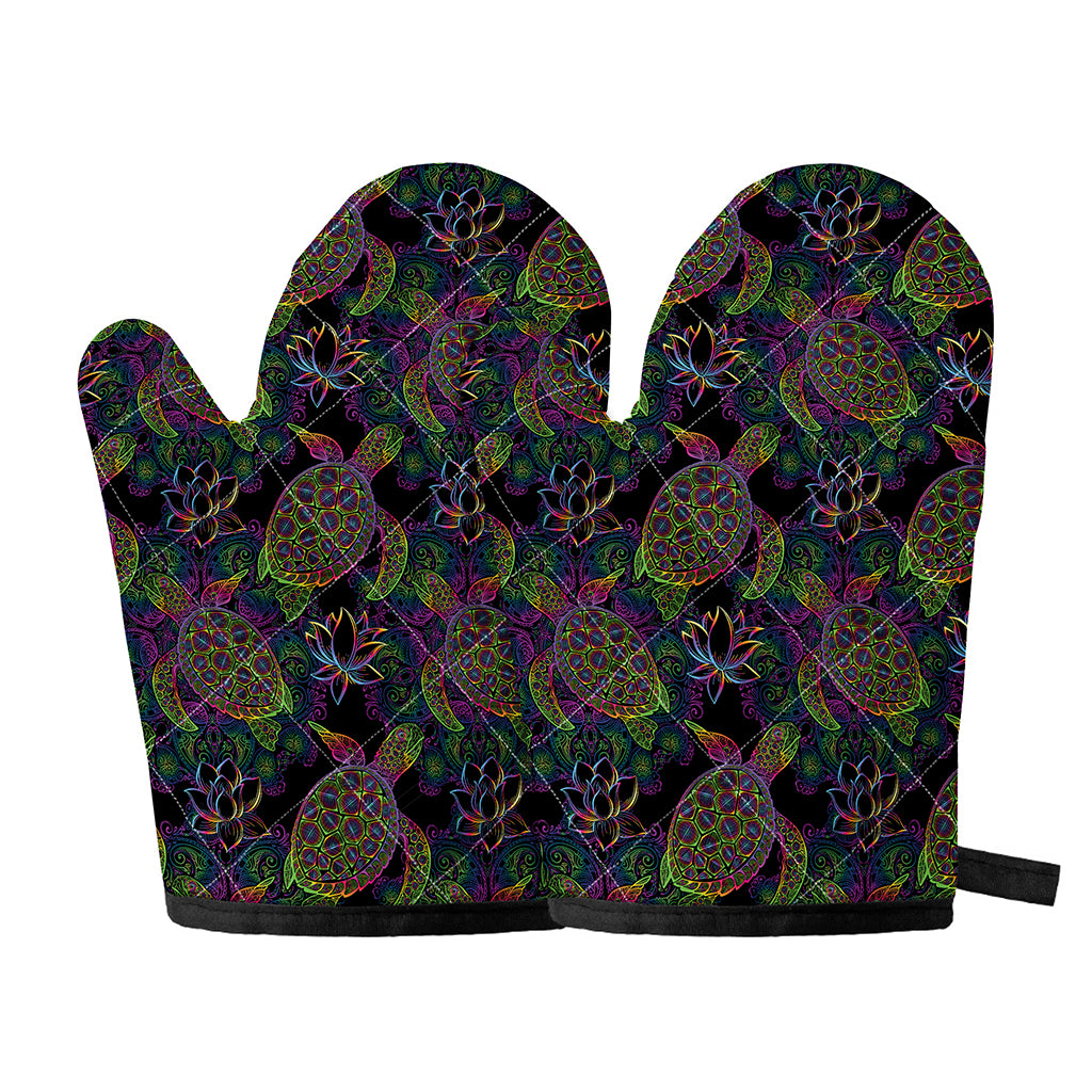 Psychedelic Sea Turtle Pattern Print Oven Mitts