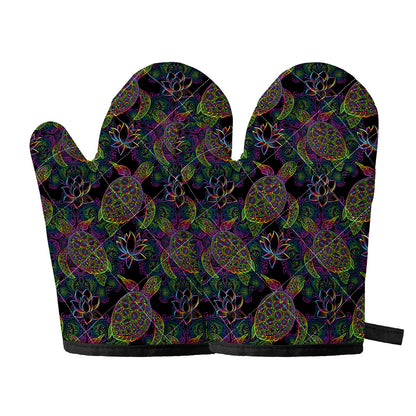 Psychedelic Sea Turtle Pattern Print Oven Mitts