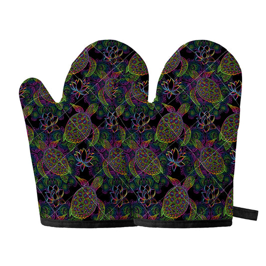 Psychedelic Sea Turtle Pattern Print Oven Mitts