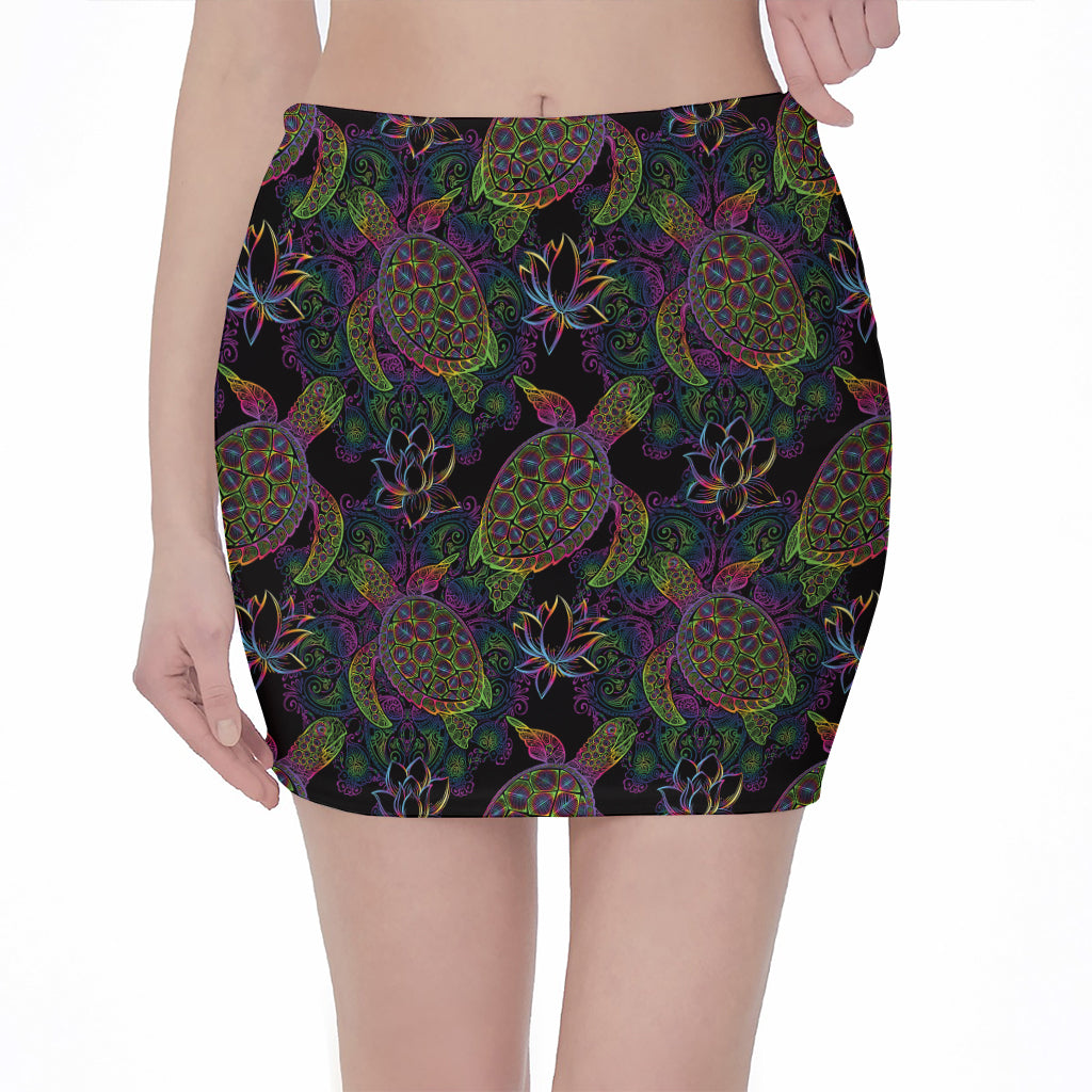Psychedelic Sea Turtle Pattern Print Pencil Mini Skirt