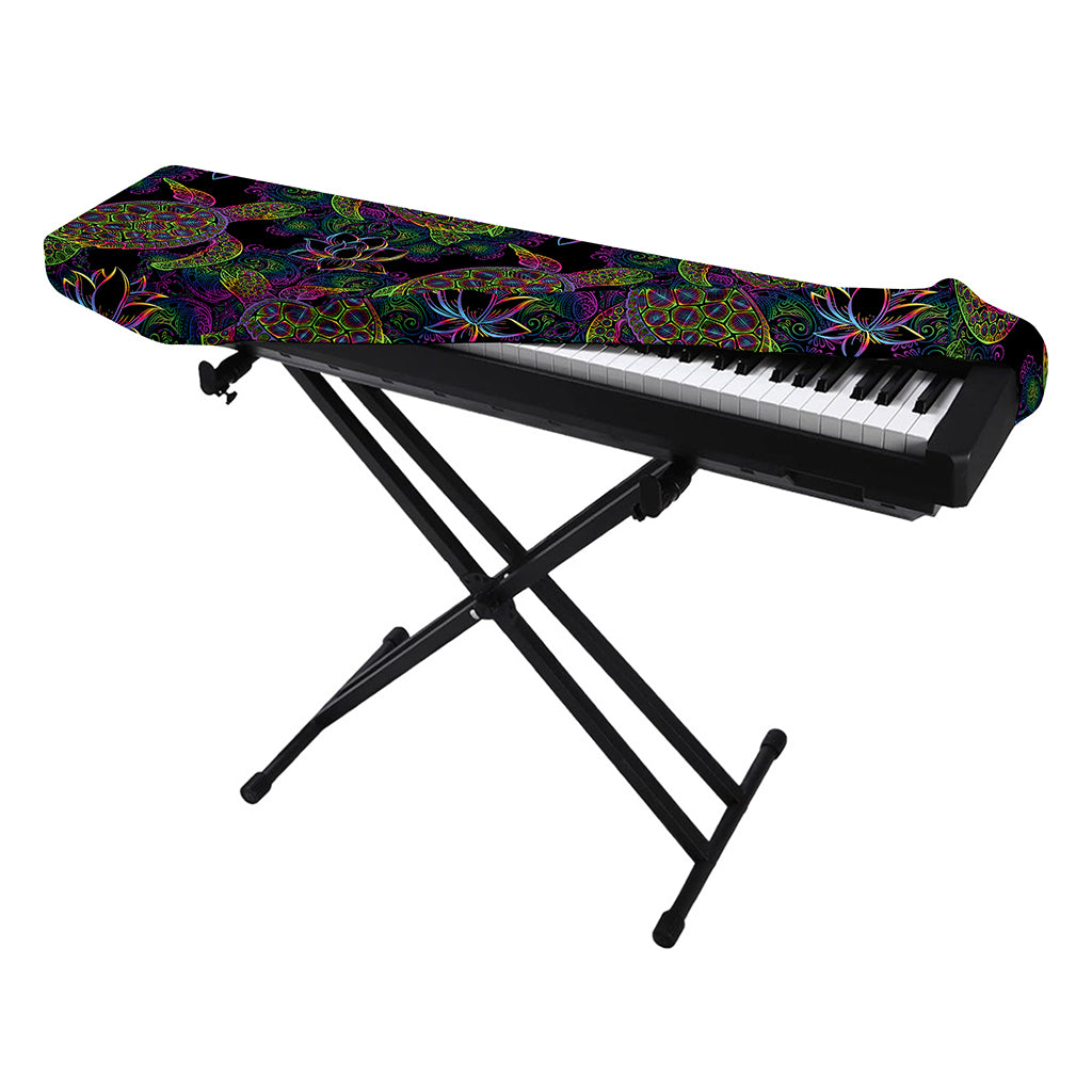 Psychedelic Sea Turtle Pattern Print Piano Keyboard Cover