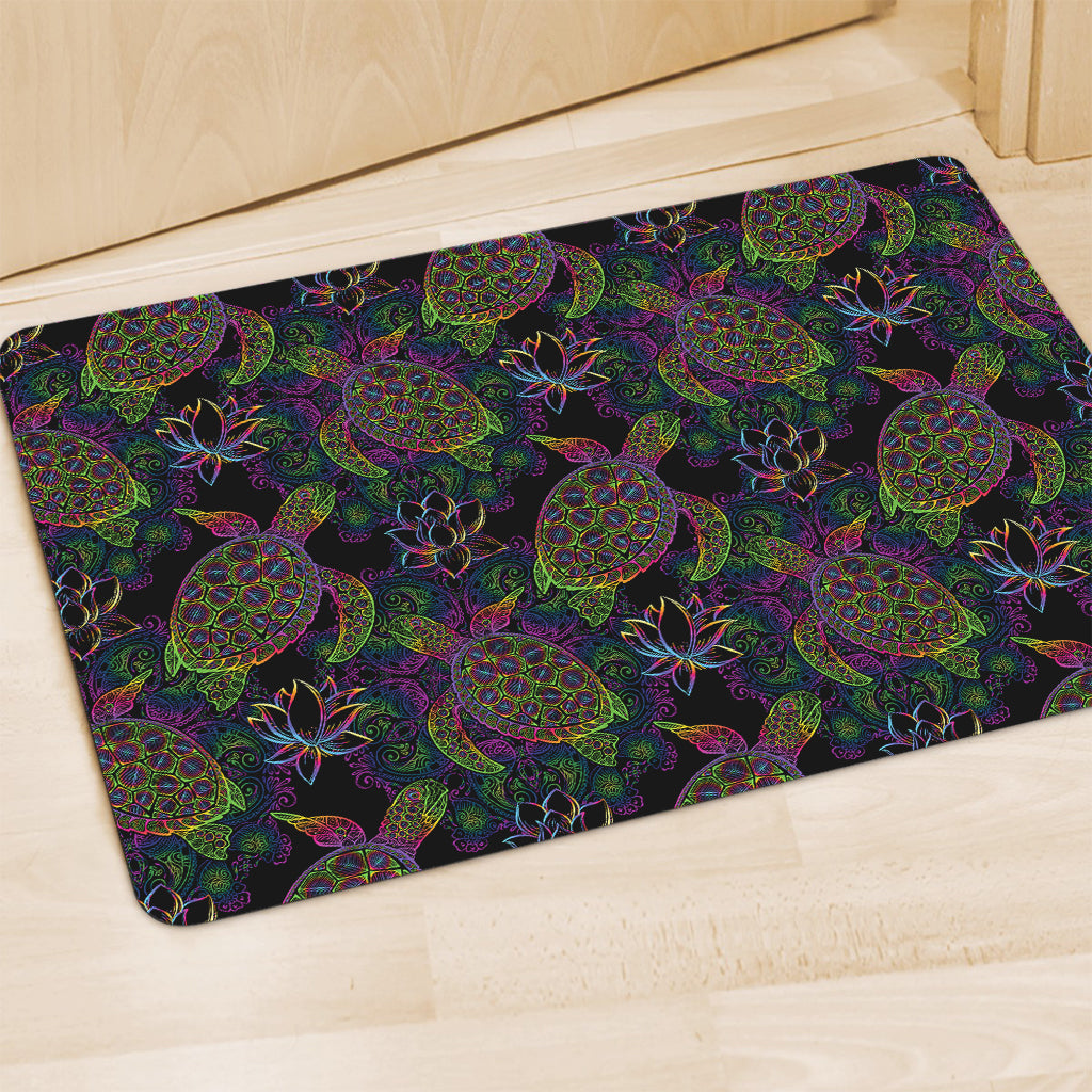 Psychedelic Sea Turtle Pattern Print Polyester Doormat