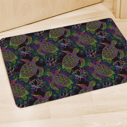 Psychedelic Sea Turtle Pattern Print Polyester Doormat