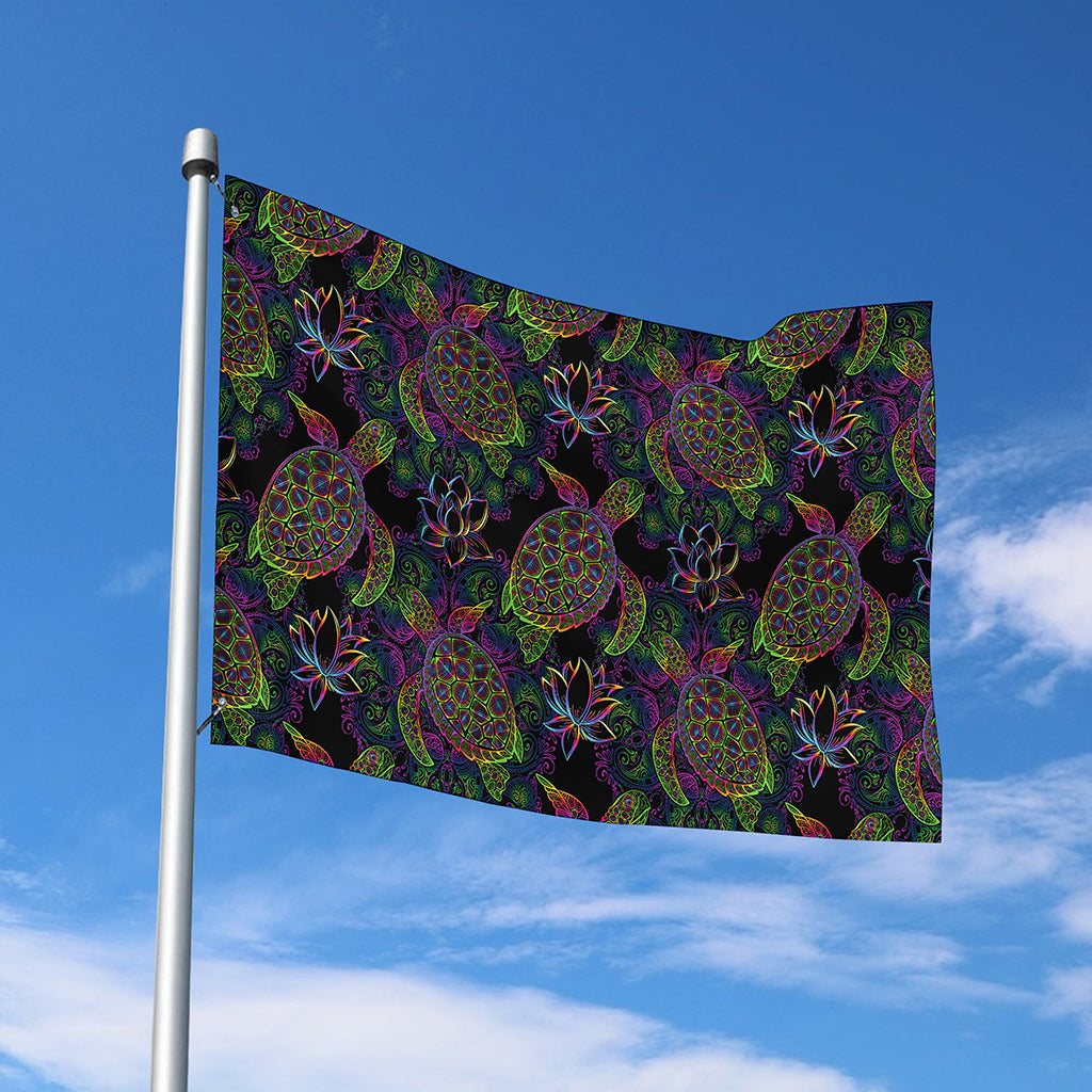 Psychedelic Sea Turtle Pattern Print Polyester Flag