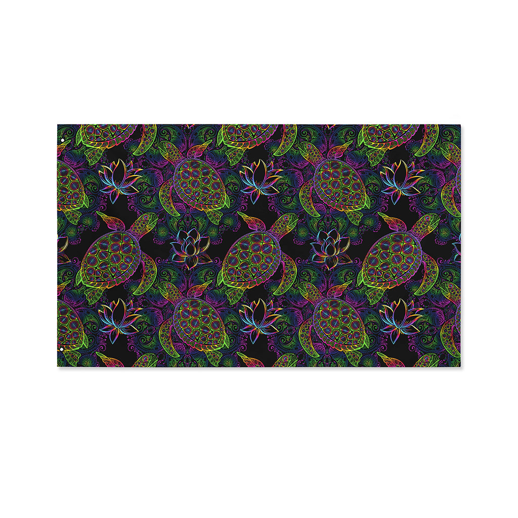 Psychedelic Sea Turtle Pattern Print Polyester Flag