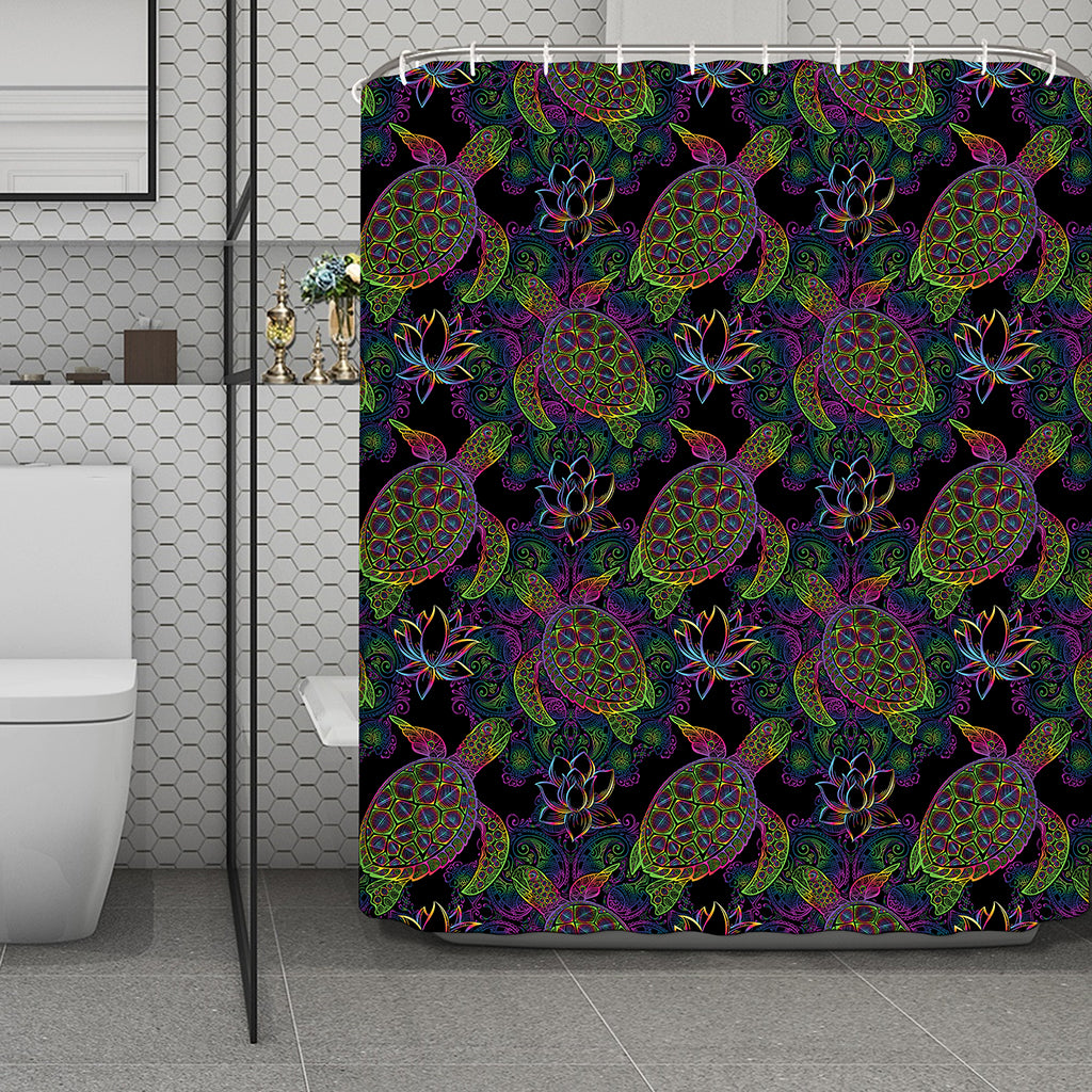 Psychedelic Sea Turtle Pattern Print Polyester Shower Curtain
