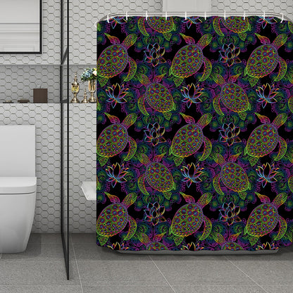 Psychedelic Sea Turtle Pattern Print Polyester Shower Curtain