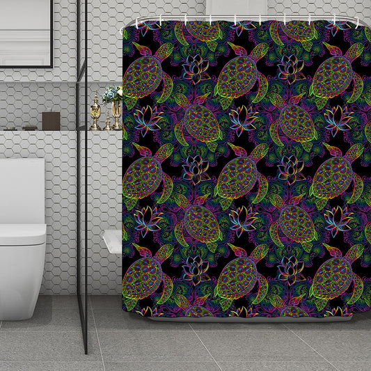 Psychedelic Sea Turtle Pattern Print Polyester Shower Curtain