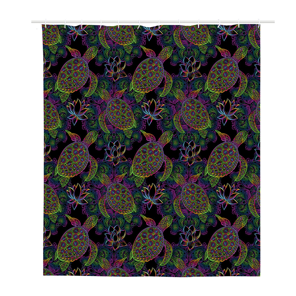 Psychedelic Sea Turtle Pattern Print Polyester Shower Curtain