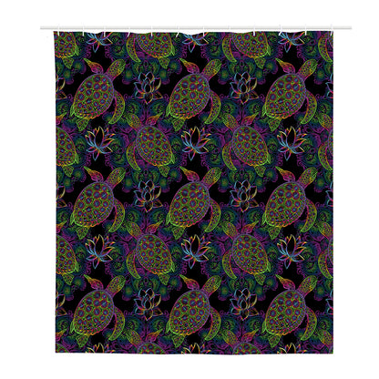 Psychedelic Sea Turtle Pattern Print Polyester Shower Curtain