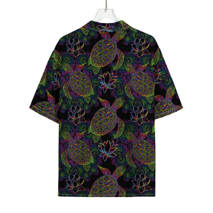 Psychedelic Sea Turtle Pattern Print Rayon Hawaiian Shirt