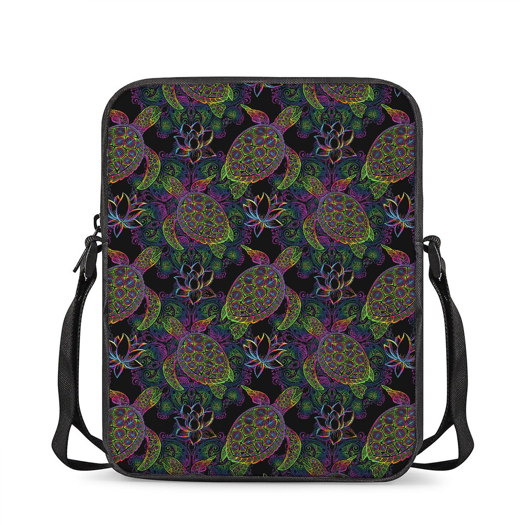 Psychedelic Sea Turtle Pattern Print Rectangular Crossbody Bag