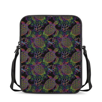 Psychedelic Sea Turtle Pattern Print Rectangular Crossbody Bag