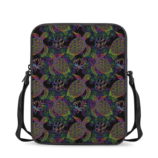 Psychedelic Sea Turtle Pattern Print Rectangular Crossbody Bag