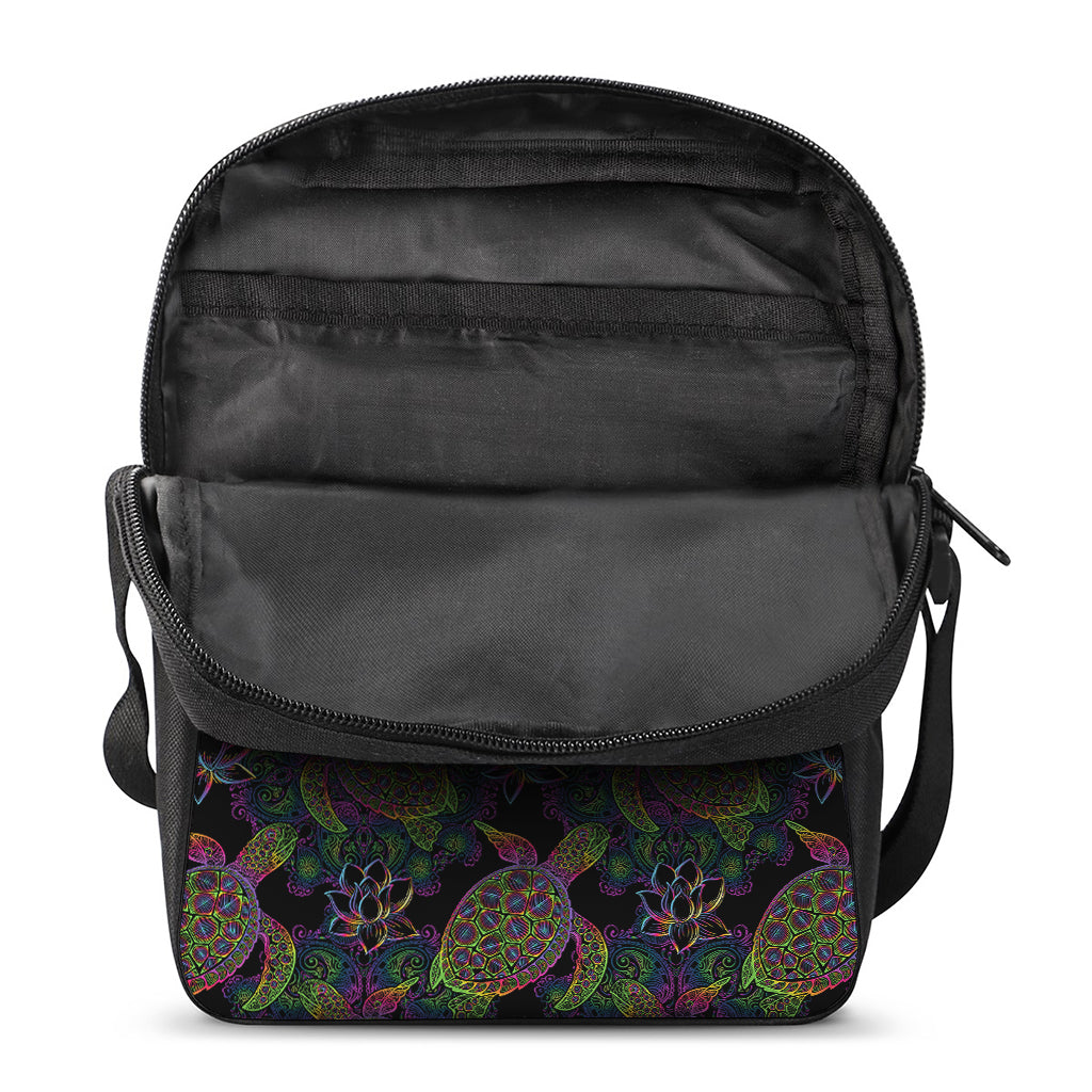 Psychedelic Sea Turtle Pattern Print Rectangular Crossbody Bag