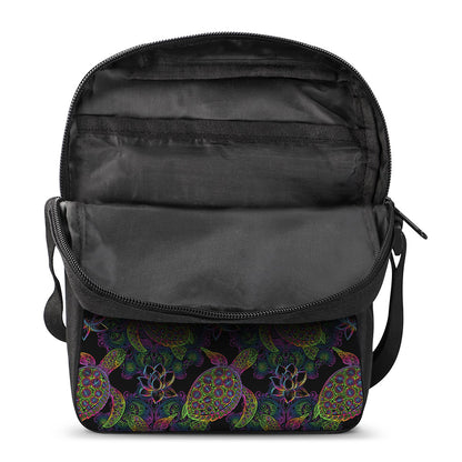Psychedelic Sea Turtle Pattern Print Rectangular Crossbody Bag