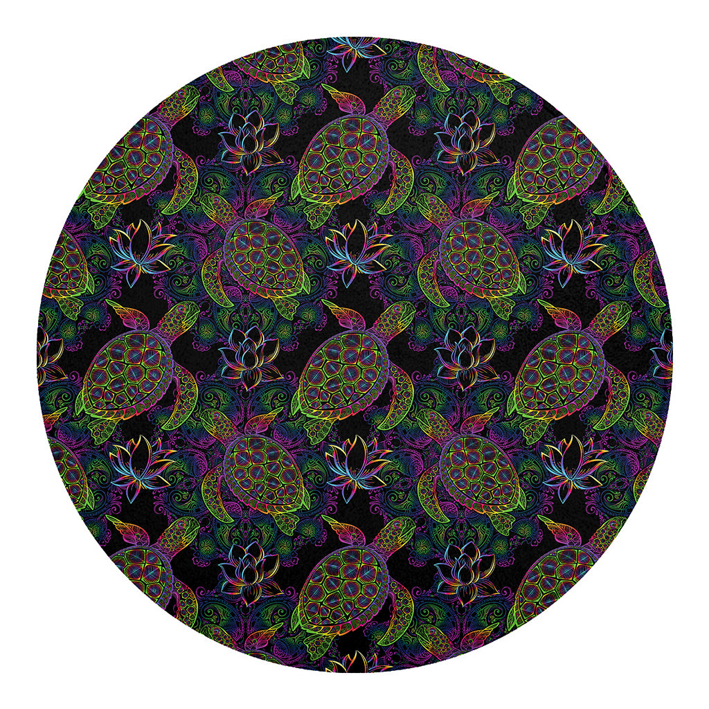 Psychedelic Sea Turtle Pattern Print Round Blanket