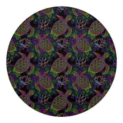 Psychedelic Sea Turtle Pattern Print Round Blanket