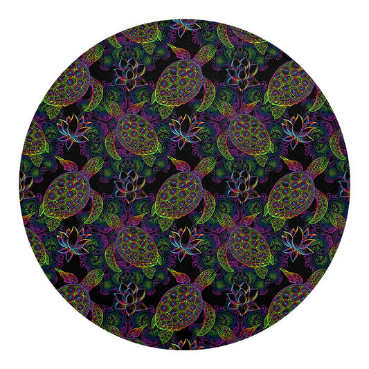 Psychedelic Sea Turtle Pattern Print Round Blanket