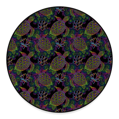 Psychedelic Sea Turtle Pattern Print Round Floor Mat