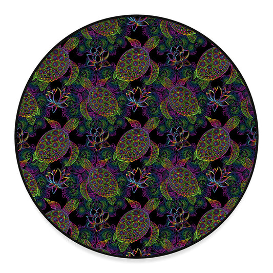 Psychedelic Sea Turtle Pattern Print Round Floor Mat