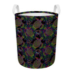 Psychedelic Sea Turtle Pattern Print Round Laundry Basket