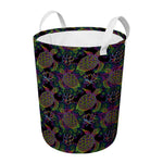 Psychedelic Sea Turtle Pattern Print Round Laundry Basket