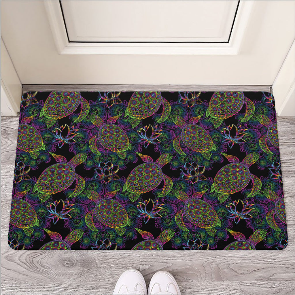 Psychedelic Sea Turtle Pattern Print Rubber Doormat