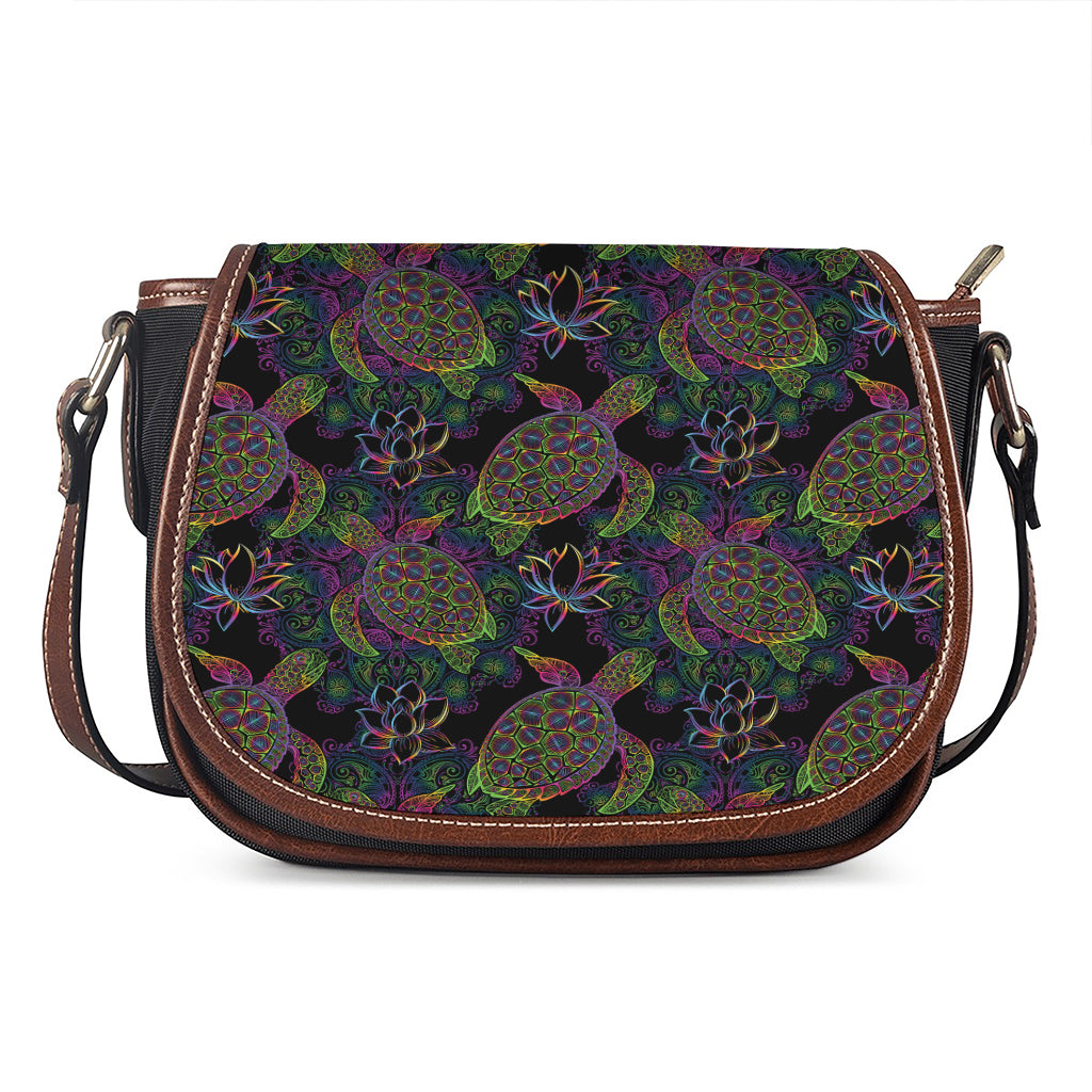 Psychedelic Sea Turtle Pattern Print Saddle Bag