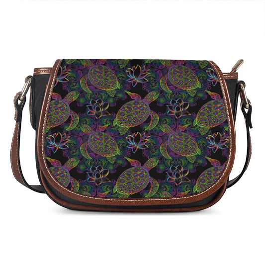 Psychedelic Sea Turtle Pattern Print Saddle Bag