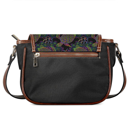 Psychedelic Sea Turtle Pattern Print Saddle Bag