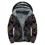 Psychedelic Sea Turtle Pattern Print Sherpa Lined Zip Up Hoodie
