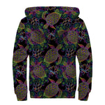 Psychedelic Sea Turtle Pattern Print Sherpa Lined Zip Up Hoodie