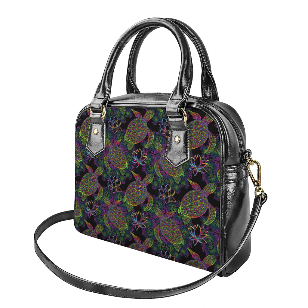 Psychedelic Sea Turtle Pattern Print Shoulder Handbag