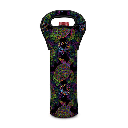 Psychedelic Sea Turtle Pattern Print Single Neoprene Wine Tote