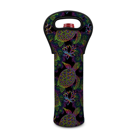 Psychedelic Sea Turtle Pattern Print Single Neoprene Wine Tote