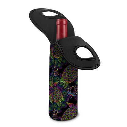 Psychedelic Sea Turtle Pattern Print Single Neoprene Wine Tote