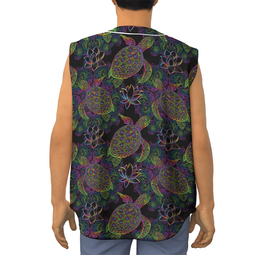 Psychedelic Sea Turtle Pattern Print Sleeveless Baseball Jersey