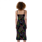 Psychedelic Sea Turtle Pattern Print Slim Fit Midi Cami Dress