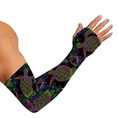 Psychedelic Sea Turtle Pattern Print Sun Protection Arm Sleeves
