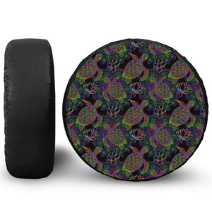 Psychedelic Sea Turtle Pattern Print Tire Cover