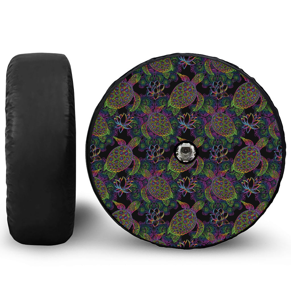 Psychedelic Sea Turtle Pattern Print Tire Cover With Camera Hole