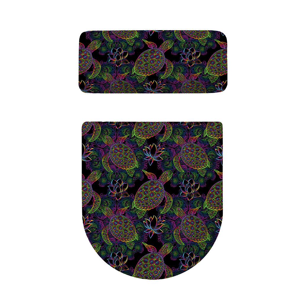 Psychedelic Sea Turtle Pattern Print Toilet Lid And Tank Cover Set