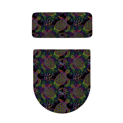 Psychedelic Sea Turtle Pattern Print Toilet Lid And Tank Cover Set