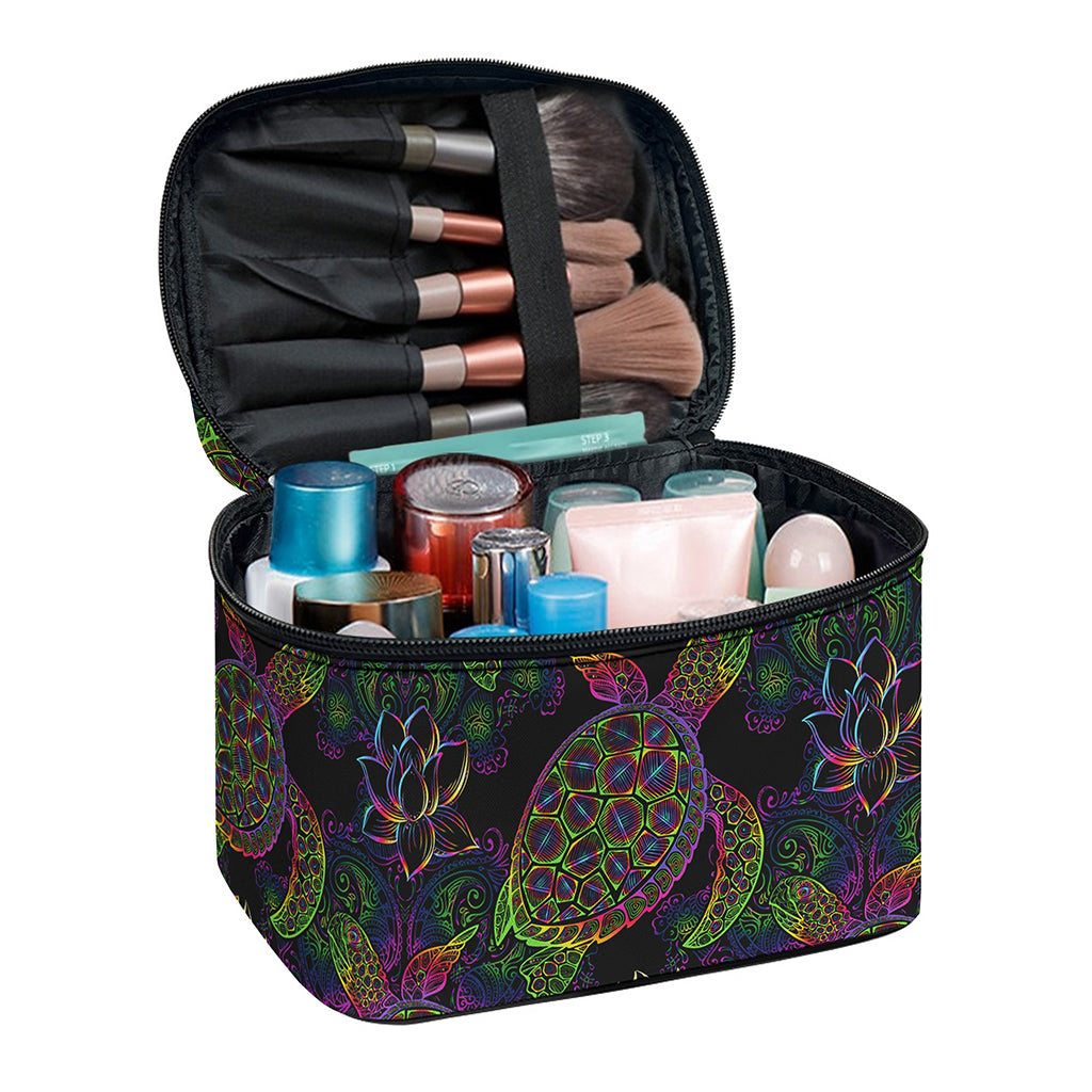 Psychedelic Sea Turtle Pattern Print Travel Makeup Bag