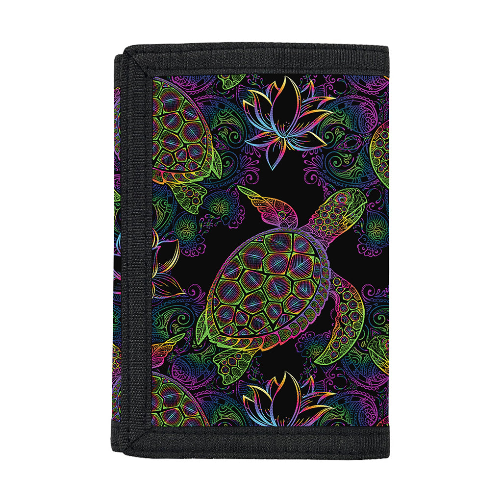 Psychedelic Sea Turtle Pattern Print Trifold Wallet